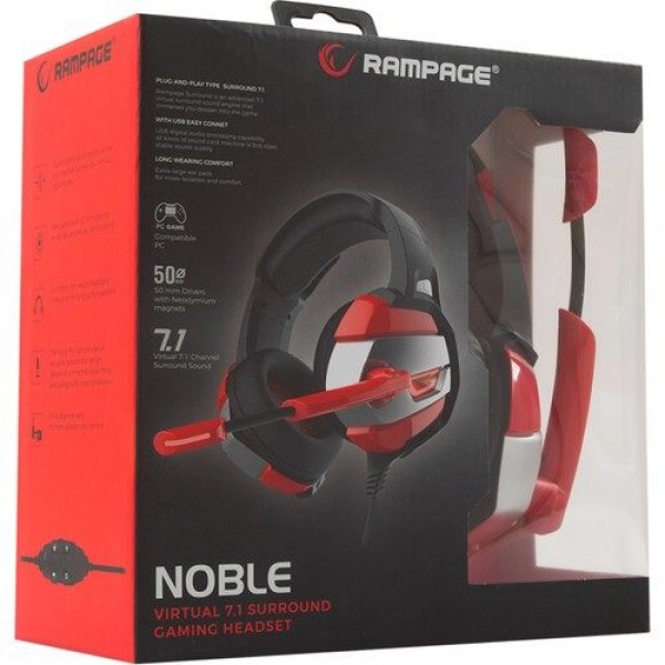 Rampage RM-K5 Noble 7.1 Surround Sound System USB Mikrofonlu Oyuncu Kulaklığı Siyah/Kırmızı