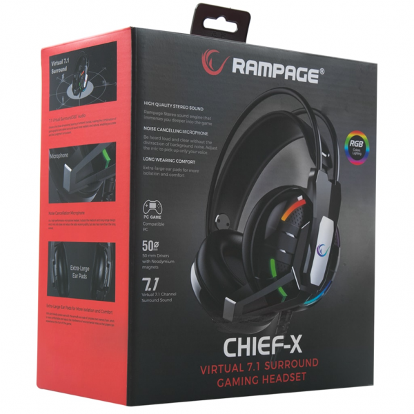 Rampage RM-K22 CHIEF-X Siyah USB 7.1 Surround Gaming Oyuncu Mikrofonlu Kulaklık