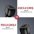 ACL AC-85 PD Quick Charge 3.0 USBx2 6A 36 Watt Araç İçi Şarj Aleti