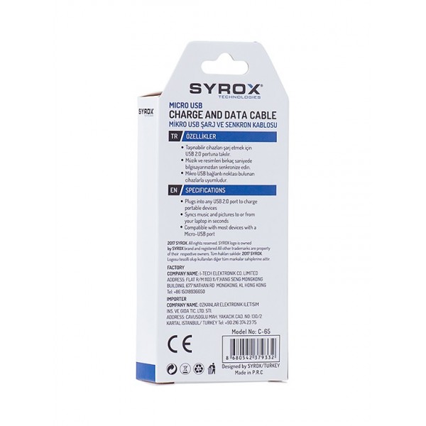 Syrox 2 Amper 1,2M Eco Kablo (S6/S7)